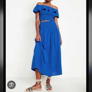 Old Navy High-Waisted Crinkle Gauze Maxi Skirt, Royal Blue, Size M Petite
